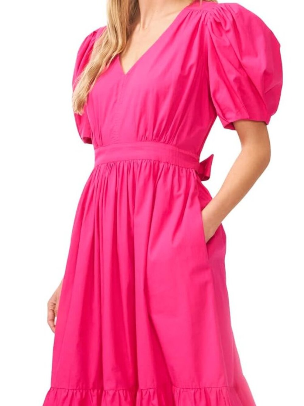 CeCe Cotton Poplin tiered Maxi Dress.Short puff sleeves Pink size XL.